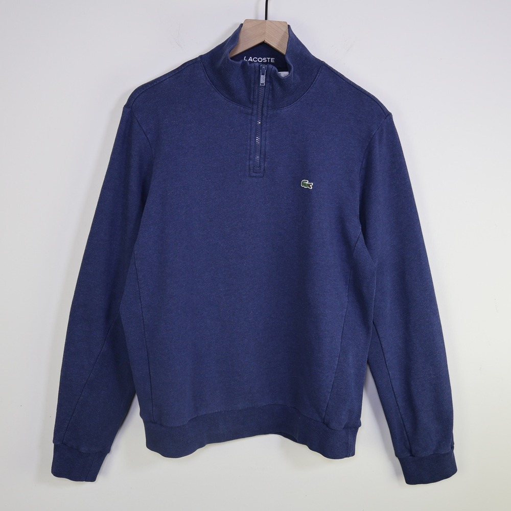 Lacoste Quarter Zip Sweatshirt Size L Navy Blue Cotton Pullover Logo‎ SH2517